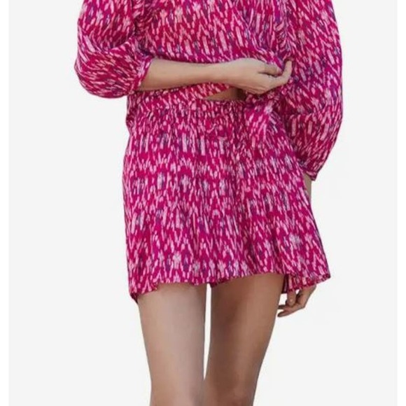 Mango 100% Cotton Printed Elasticized Waist Shorts Fuchsia Women's Size Small - Picture 1 of 5